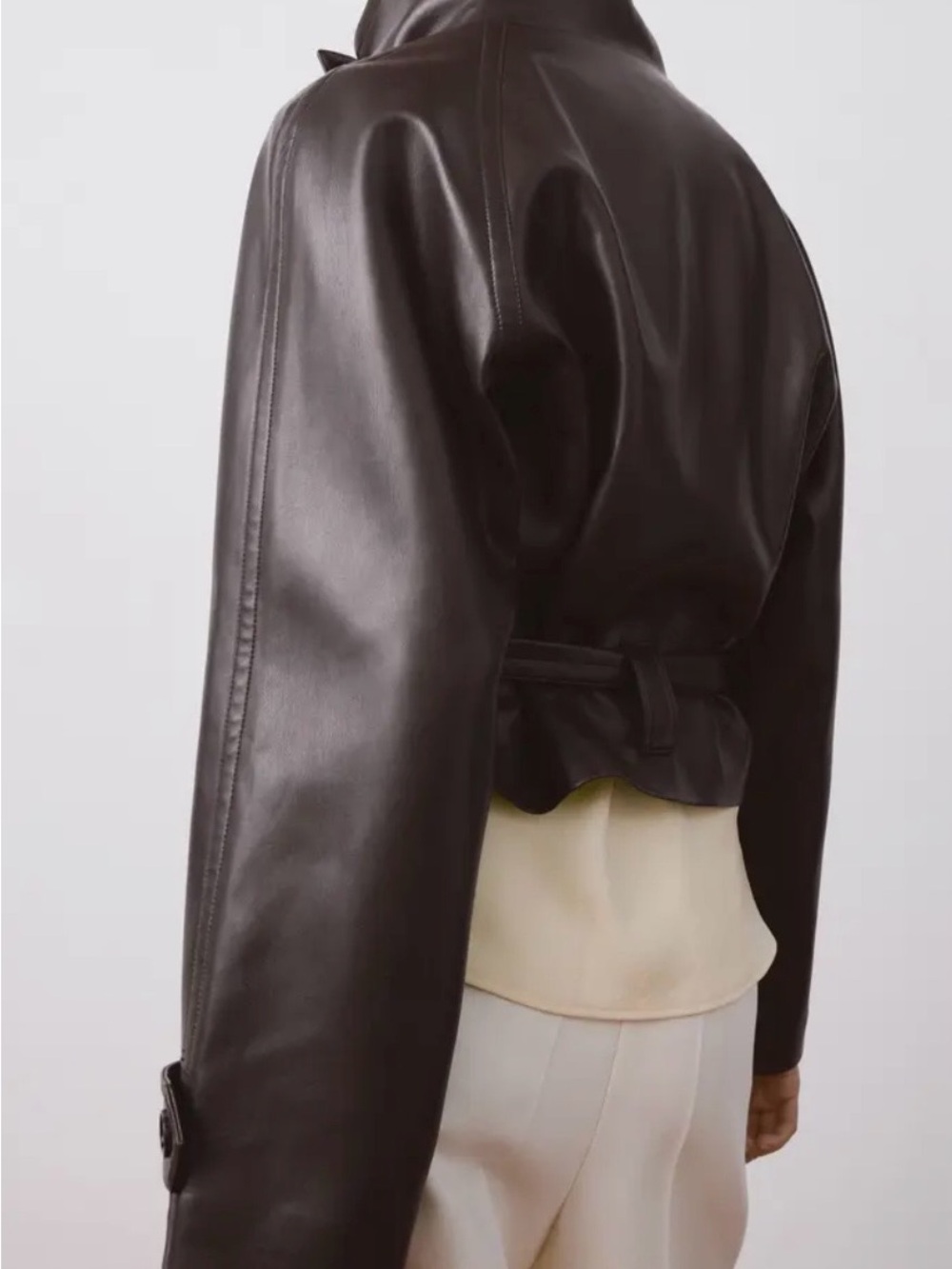 Mango Black Faux Leather Tie-Waist Jacket - Picture 3 of 7